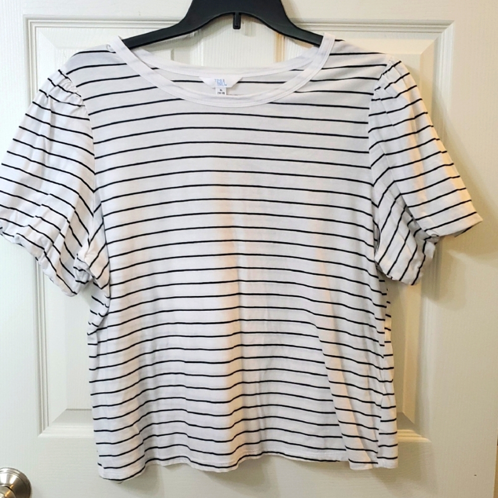 Time N Tru Women's Striped White and Black Top XL